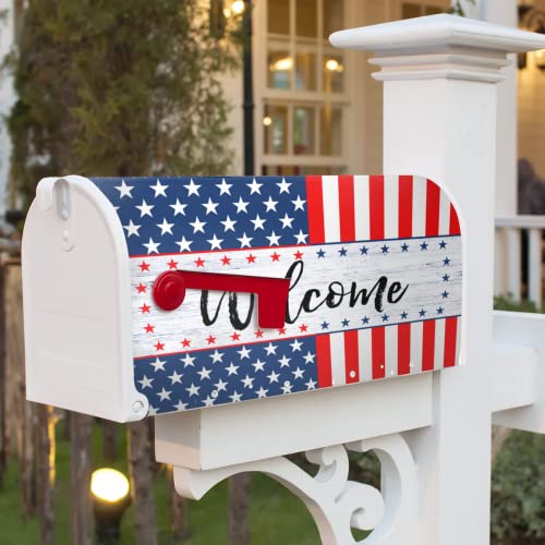 Image of Welcome Mailbox Covers American Flag Patriotic Mailbox Wraps Magnetic US Independence Day 4th of July Post Letter Box Cover Garden Yard Home Decor Standard Size 21 inch X 18 inch