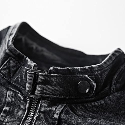 CHARTOU Men Casual Distressed Fleece Lined Denim Jacket Motorcycle Full Zip Up Jean Jacket3
