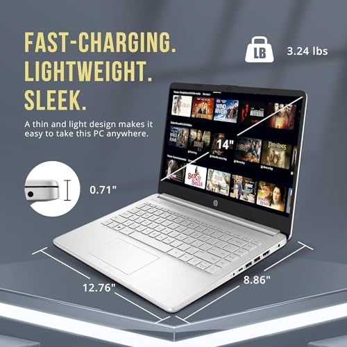 Image of HP-14 inch Laptop-Microsoft Office 365 - School Student Laptop - Windows 11 - Quad-core Intel Processor - USB C - Long Battery Life - Ultralight - Mini - HDMI Cable (4GB RAM | 128GB PCIE SSD)