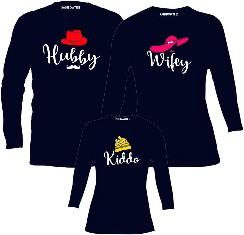RAINBOWTEESHubby Wifey Kiddo Family Tshirts Set of 3 for Father Mother and Kids