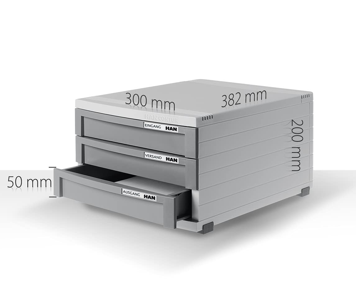 Module à Tiroirs HAN CONTUR - 5 Tiroirs Fermés - Format Jusqu'à B4 - Système Modulaire Empilable - Gris Clair - Fabriqué En Allemagne