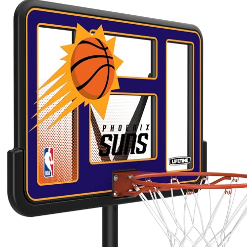 Image of Lifetime NBA Phoenix Suns Portable Basketball Hoop, Adjustable Height 7.5-10 Ft, 44 Inch Shatterproof Fusion Backboard, Base with Wheels