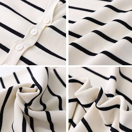 Image of Chevara Women's Sleeveless Striped Sweater Vest Casual V Neck Vest Tops Summer Outfits(0084-White-M-CW), Medium