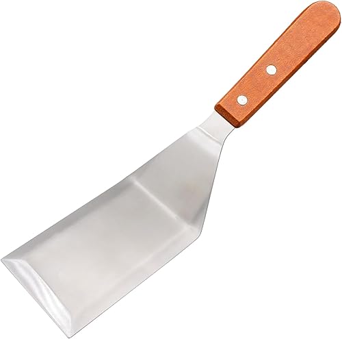 Espátula de plancha de acero inoxidable,Pequeña espátula de metal para uso en la cocina,Espátula de parrilla con mango de madera para cocinar