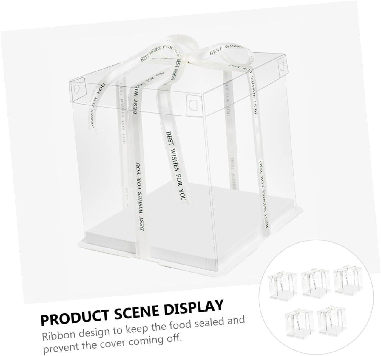 5pcs 8-inch Cake Packing Boxes with Ribbon, Tall Single-layer Pet Cake Storage Containers for Birthday Packaging