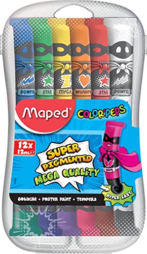 Maped M810520 - Gouache Colours Color'Peps in Plastic Box, Multiple Colours, 12 x 12 ml