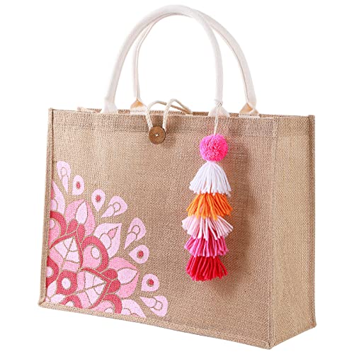 Itgowisa Personalized Tote Bag for Women Pink Beach Bag Waterproof Sandproof Jute Tote Bag with Handles Pocket Cute Birthday Gift Bag Stylish Tassel Purse Straw Beach Bag Vacation Unique Gifts for Her