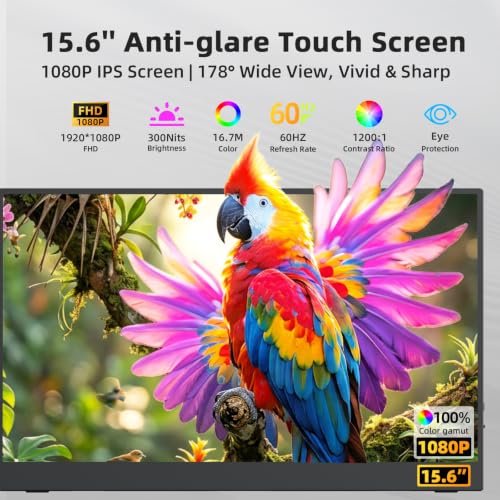 Image of MAGICRVEN Touchscreen Portable Monitor 15.6'' 1080P IPS Touch Screen Monitor Laptop Screen Extender, USB-C HDMI External Travel Monitor Touch Screen Display with Speakers Bag VESA for Mac PC Phone PS5
