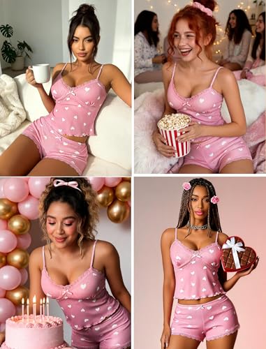 Image of Avidlove Women's Soft Ribbed Knit Cami Pajama Set Sexy V Neck Lace Trim Sleepwear Side Slit Shorts Lingerie Nightwear
