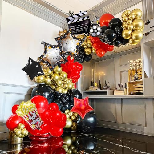 FROUFING black red gold balloon garland arch kit 126+pcs with Popcorn Film Clapboard Black Red...