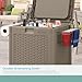 Suncast Resin 77 Quart Wicker-Look Outdoor Patio Cooler with Wheels, Hinged Lid, Built-In Storage Basket and Cabinet for Outdoor Entertaining, Java