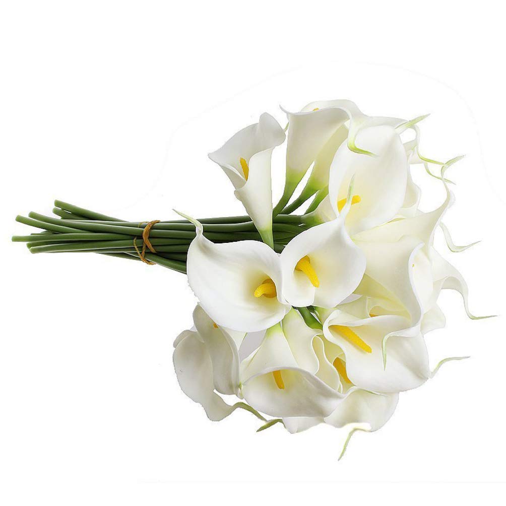 HOMSFOU 10pcs Real Touch Artificial Bouquets for Bridal Weddings Pu Flowers Floral Arrangements for Home Decor and Parties White - Image 2