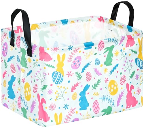 Image of Rectangle Gift Storage Basket Home Shelf Storage Basket Organizer Box Clothes Laundry Hamper Nursery Basket Laundry Basket with Handles (Leaf Bunny)