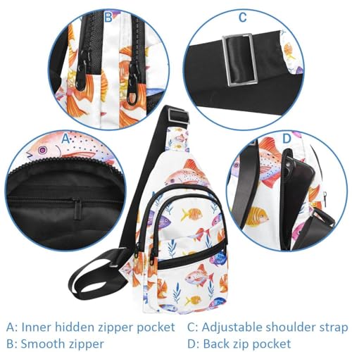 Mochila cruzada para senderismo y entrenamiento con estampado de peces en acuarela 2