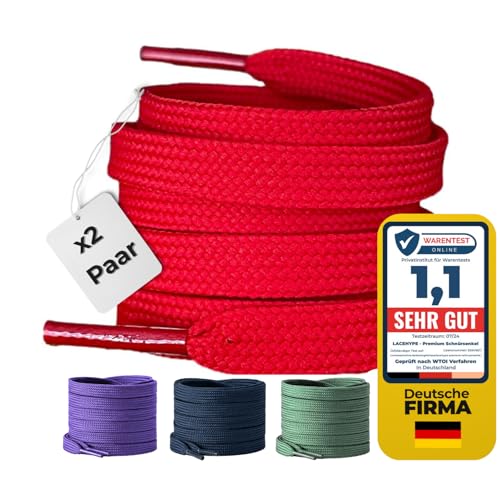LaceHype 2 Paar Premium Schnürsenkel flach [10 mm breit ] LC1 reißfest Schuhbänder Ersatz Shoelaces aus Polyester für Sneaker, Sportschuhe, Laufschuhe, Turnschuhe (Rot, 180)