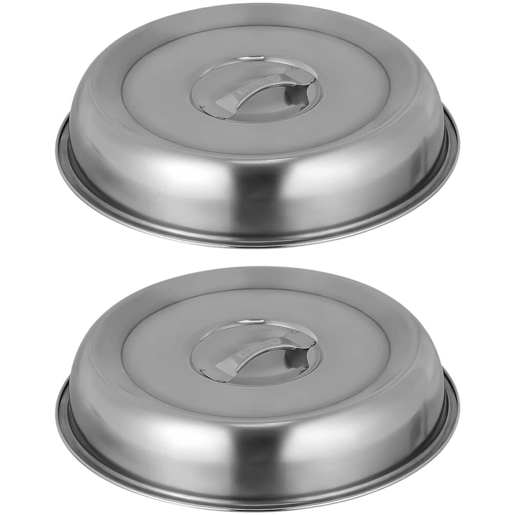Lurrose 2pcs Stainless Steel Food Covers Heat-Resistant Round Dome Shape Protective Food Hood for Indoor Cookouts Fresh and Safe
