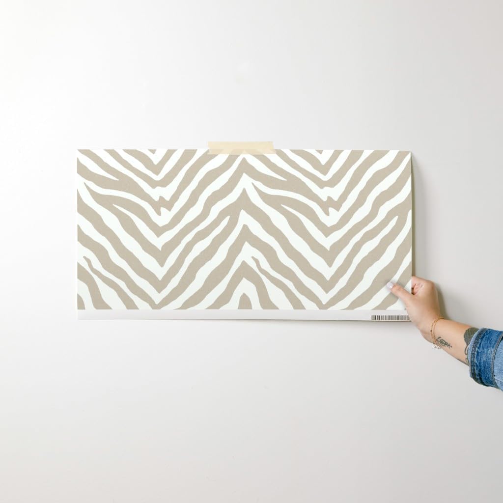 Removable Wallpaper Swatch - Neutral Khaki Tan Zebra Animal Print Africa Tiger Large Scale Custom Pre-Pasted Wallpaper by Spoonflower