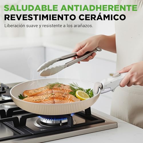 Miniatura 2 de Nutrichef Bateria Cocina Mango Extraible, Ceramica, 18 Piezas, Juego De Ollas Y Sartenes, Antiadherentes, Sin Ptfe, Ahorra Espacio, Apto Para Horno Y Estufa, Incluye Utensilios