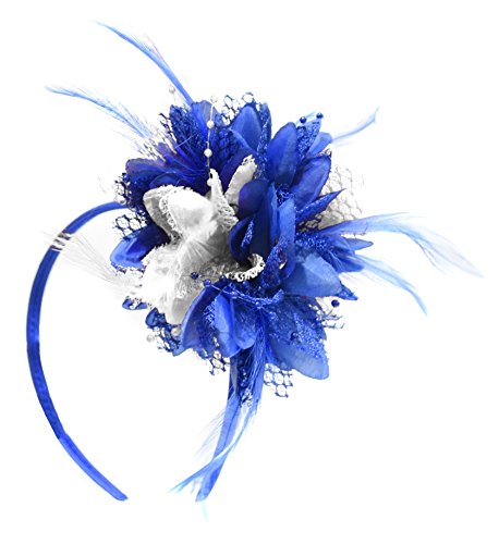 Bibi électrique bleu roi et blanc Caprilite sur serre-tête pour mariage