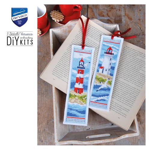 Image of Vervaco Bookmark Counted Cross Stitch kit Lighthouses Set of 3, 6x20cm, DIY