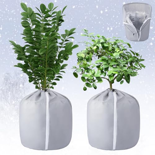 HBSFBH Bolsa Anticongelante para Plantas en Maceta, 40x35cm Protección Térmica para Macetas, Bolsa De Protección para Macetas, Bolsa de Protección de Plantas en Maceta con Cordón Y Cremallera
