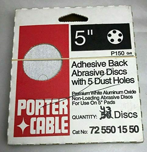 PORTER-CABLE 725501550 5-Inch 150 Grit Five-Hole Adhesive-Backed Sanding Discs (50-Pack)