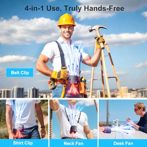 Image of FULSUNT Portable Fan Rechargeable Up to 31H Cooling, 14000RPM Powerful Airflow, Waist Fan Clip On, 6 Speeds 6000mAh Shirt Fans with Metal Decor, Wearable Belt Fans for Outdoor Work Gardening Travel