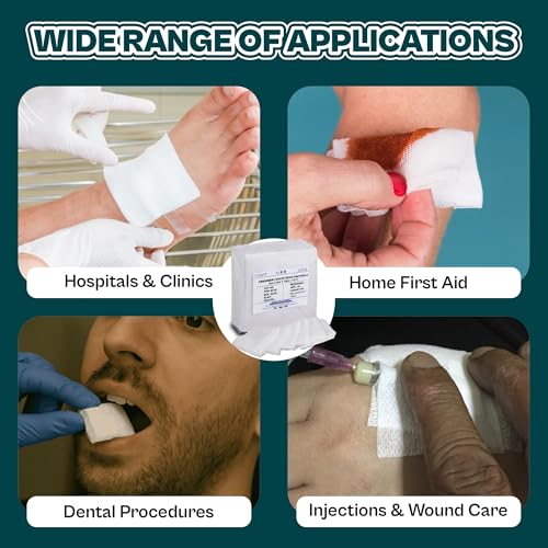 Image of LIFEMED Non-Sterile Gauze Swabs 5 x 5 cm, 12 Ply Cotton Medical Gauze Pads for Wound Dressing, Medical Use & First Aid (Pack of 100 Swabs)