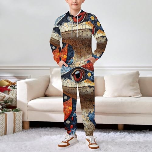 Boys Girls Clothes Outfits 2 Piece Long Sleeve Hoodie Pants Kid Sweatpants, Lizard Retro Painting3