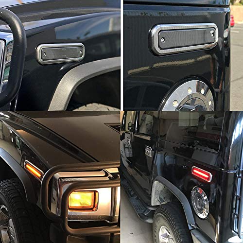 NSLUMO Amber Red Led Side Marker Lights for 2003-2009 Hummer H2 Smoked Lens Side Fender Lights Replace OEM Led Sidemarker Lamps