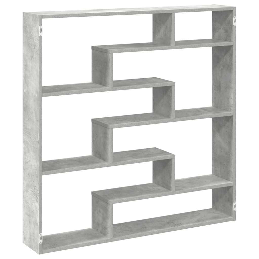 Wandregal 7 Fächer Betongrau Holzwerkstoff 100 x 18 x 100 cm Schwebendes Regal mit Modernem Design Robust und Langlebig für Wohnzimmer Schlafzimmer und Badezimmer