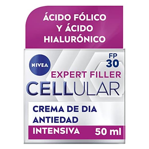 NIVEA Cellular Expert Filler - Crema de Día FP30 - Antiarrugas - Efecto Rellenador 24h - Con Ácido Hialurónico y Ácido Fólico - Crema Antiedad - Protección Solar - Todo Tipo de Pieles - 50 ml