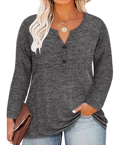 Image of CARCOS Plus Size Tops for Women Long Sleeve Raglan V Neck T Shirts Tunic Fall Blouse Xl-5Xl 14W -28W