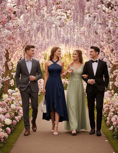 Image of Bbonlinedress Halter Cocktail Women Dresses Prom Formal Wedding Guest Bridesmaid Ruffled Maxi Hi-Lo Evening Party 2026 Dress