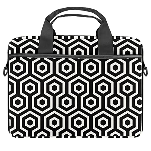 Housse ordinateur 13.3 pouces à bandoulière motif hexagonal noir