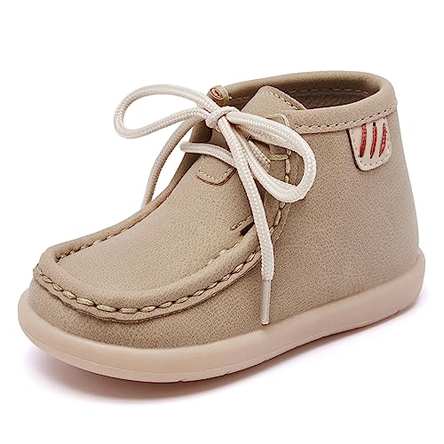 Image of MORENDL Baby Boy & Girl Boots Infant First Walking Shoes Toddler Non-Slip Lace-Up Dress Shoes