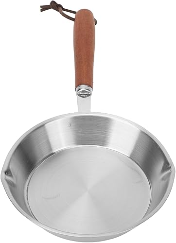 Miniatura 2 de Asixxsix Sartén de acero inoxidable, sartén antiadherente para huevos con mango de madera, sartén de cocina adecuada para todas las estufas de