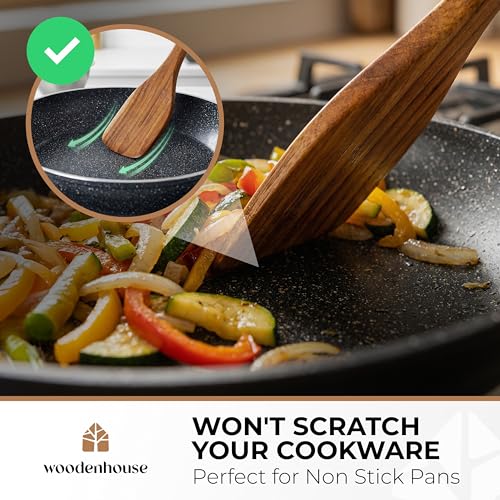 Image of Wooden Spatula for Cooking - Non-Scratch, Sturdy, Natural Teak Cooking Utensils - Easy to Clean Wooden Spatula Set with Turner, Scraper, Slotted & Frying Wood Spatulas, Jar Scraper, Spoonula - 6 Pcs