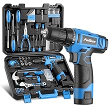PULITUO Tool Set, 148-Piece Home Drill Set with 12V Blue Cordless Drill, Hand tool Kits, and Box, Suitable for Men, Women, and DIY Enthusiasts for Home Improvement.