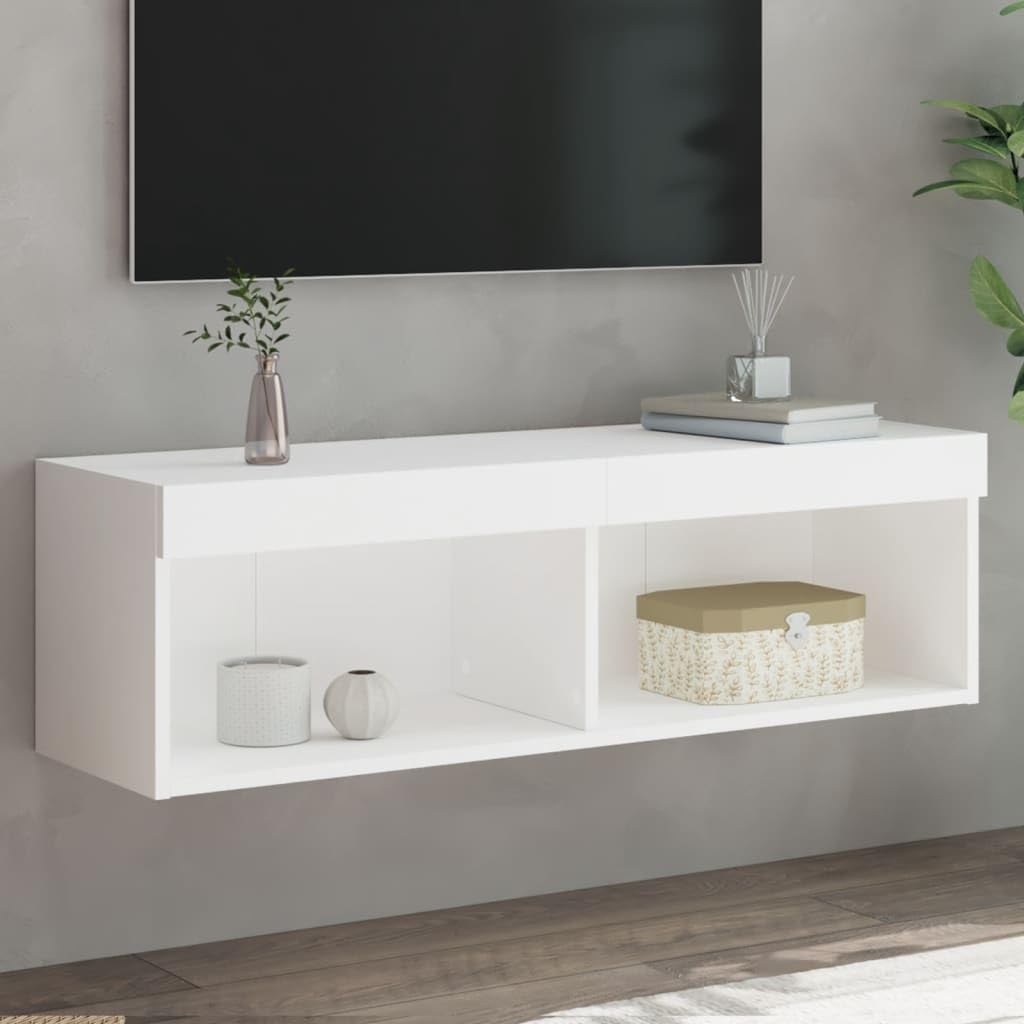 vidaXL Mueble para TV con Luces LED, Soporte Flotante con Almacenaje, Armario Consola de Pared, Mueble Multimedia de Salón Dormitorio, Blanco