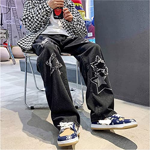 Men's Y2K Jeans Vintage Star Baggy Jean Denim Pants Loose Fit Straight Trousers2