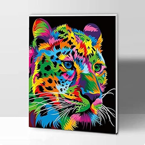 ifymei Paint by Numbers for Kids and Adults Beginner, DIY Gift Canvas Painting Kits with Frame, 12x16 Inch Colorful Leopard Cover