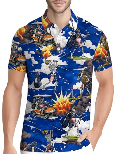 Image of PAGYMO Funny Golf Shirts for Men Crazy Printed Pattern Novelty Moisture Wicking Performance Mens Polo Shirt