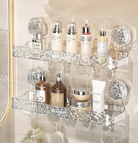 Light luxury Style Punch-Free Storage Rack, Suction Corner Shower Organizer, Corrugated Suction Cup Storage Holder, Removable Storage Rack for Bathroom.