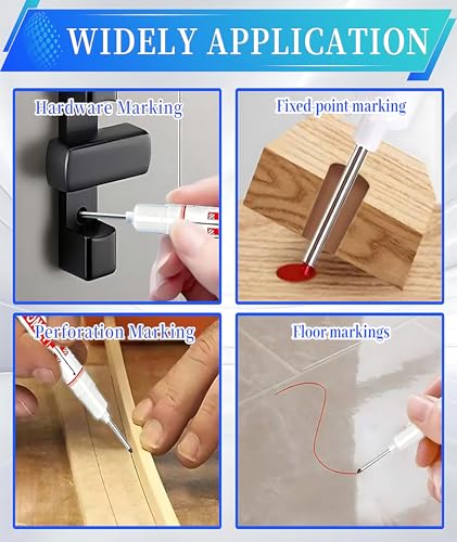 Image of 4 Pack Deep Hole Marker Pen, Tracer Marker Pen, Carpenter Pencil, Long Nib Marker for Wood, Metal, Concrete, Professional Construction Tools, Industrial Use, DIY Projects