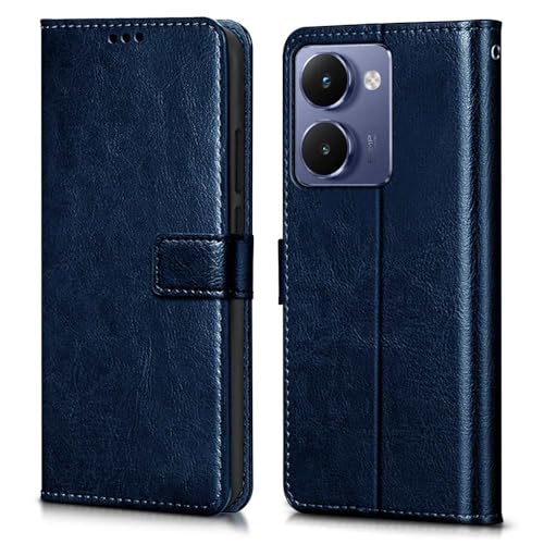 Image of Vintage Magnatic Closer Matte Leather Flip Cover for Compatible Model with Realme RMX5030 / P3 Ultra 5G - Navy Blue