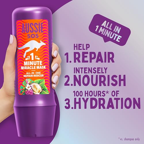 Aussie SOS 1 Minute Miracle Repair Rescue Mask 250ml to Deeply Nourish Dry, Damaged Hair - Image 3