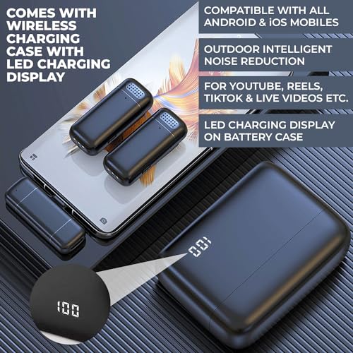 Image of Professional Wireless Mic with Charging Display Case, Noise Canceling Microphone iPhone, and Type C Mobiles for YouTube Video Recording Vlogs Interviews ASMR Podcast (Dual Channel Version)