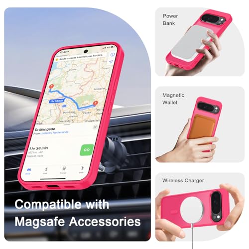 Image of for Google Pixel 10 /10 Pro Case, Matte Magnetic Phone Cover [with 1 Screen Protector] [Support for MagSafe] [Shockproof Military Grade Protection] Translucent Frosted Back, Hot Pink