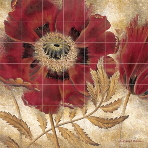 Ceramic Backsplash Tile Mural Floral Flower Kitchen/Bathroom - Red Poppy
